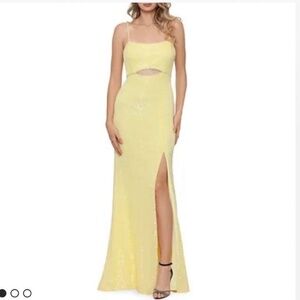 Xscape butter-yellow sequin dress